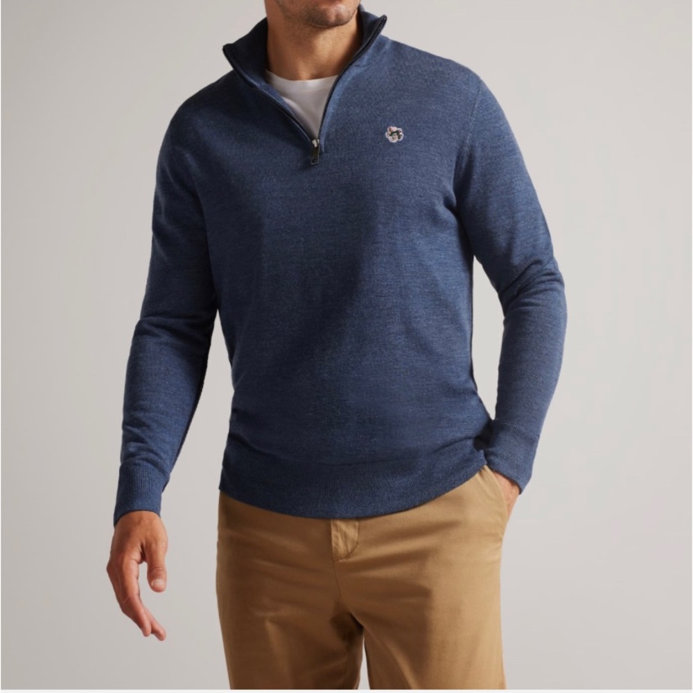 TED BAKER Tooting Merino Wool Half Zip Top. Size 3.